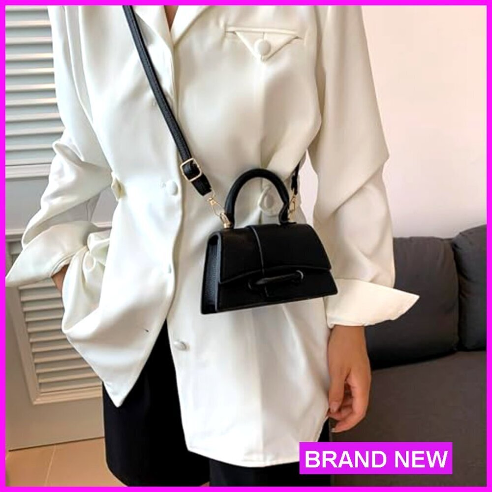 Mini Top Handle Crossbody Bag Vegan Leather Tiny Clutch with Strap - Picture 5 of 7